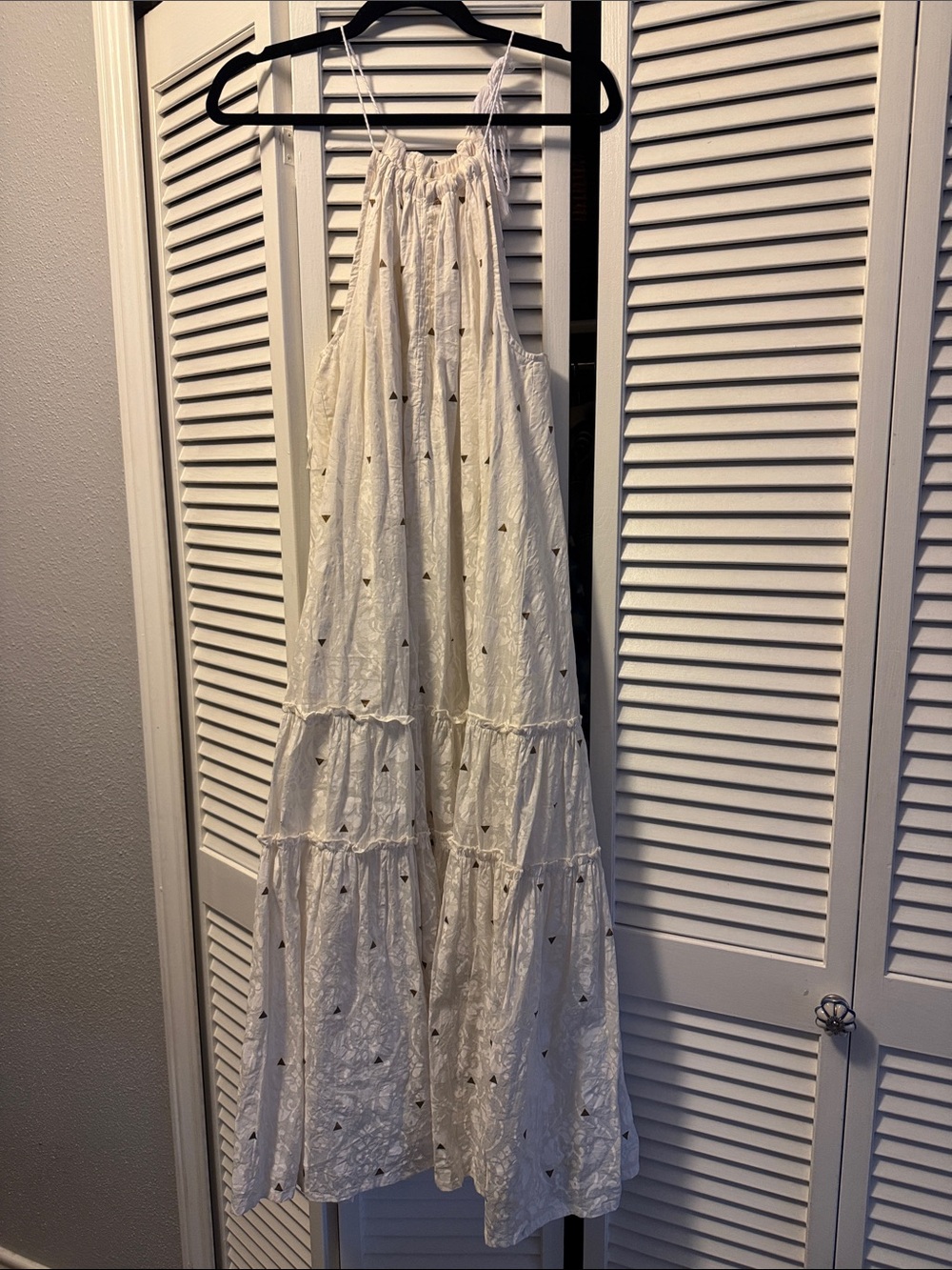 Cost Plus World Market White Maxi Dress with gold Triangle Accents NWOT